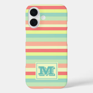 Monogram Colorful Summer Pastel Stripes iPhone 16 Case
