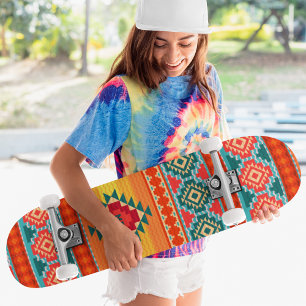 Monogram Colorful Tribal Pattern Ethnic Custom Skateboard
