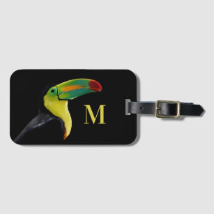 Monogram Colorful Tropical Bird Black Toucan Luggage Tag