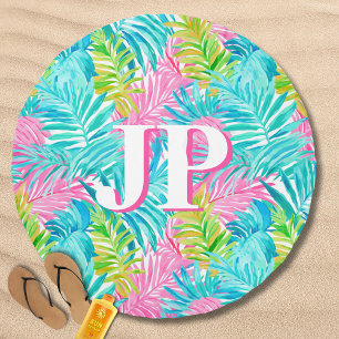 Monogram Colorful Tropical Leaves Custom Beach Towel