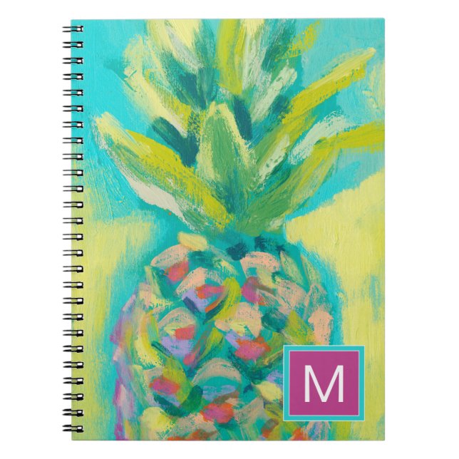 Monogram | Colorful Tropical Pineapple Notebook (Front)