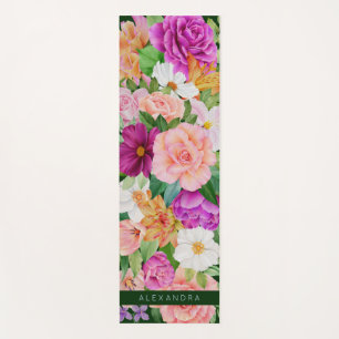 Monogram Colorful Watercolor Floral Purple Pink Yoga Mat