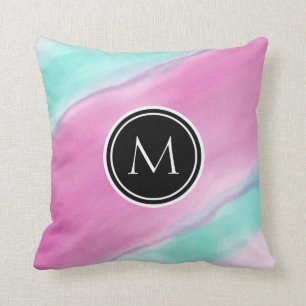 Monogram Colorful Watercolor Throw Pillow