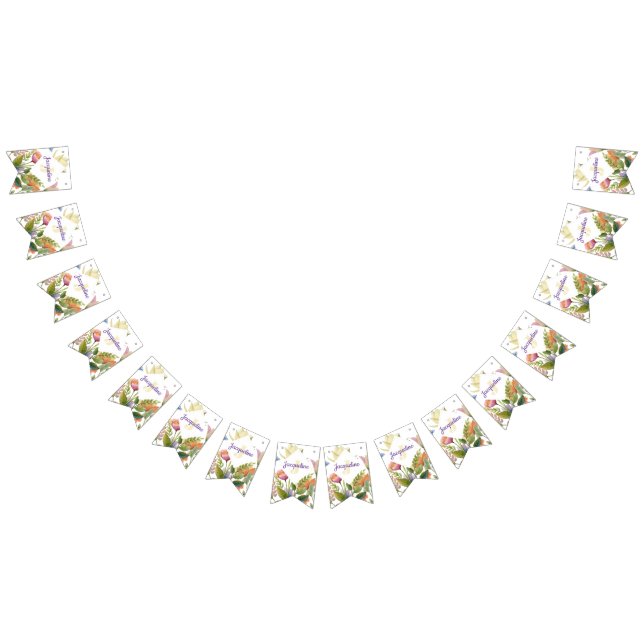 Monogram Colorful Wild Flower Illustrated Bunting Flags (All)