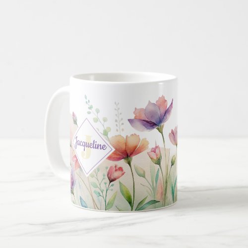 Monogram Colorful Wild Flower Illustrated Coffee Coffee Mug