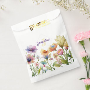 Monogram Colorful Wild Flower Illustrated Favor Bag