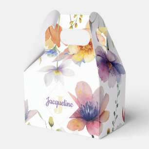 Monogram Colorful Wild Flower Illustrated Favor Boxes