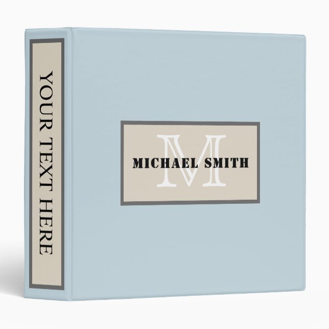 Monogram Columbia Blue Solid Color Background 3 Ring Binder (Front/Spine)
