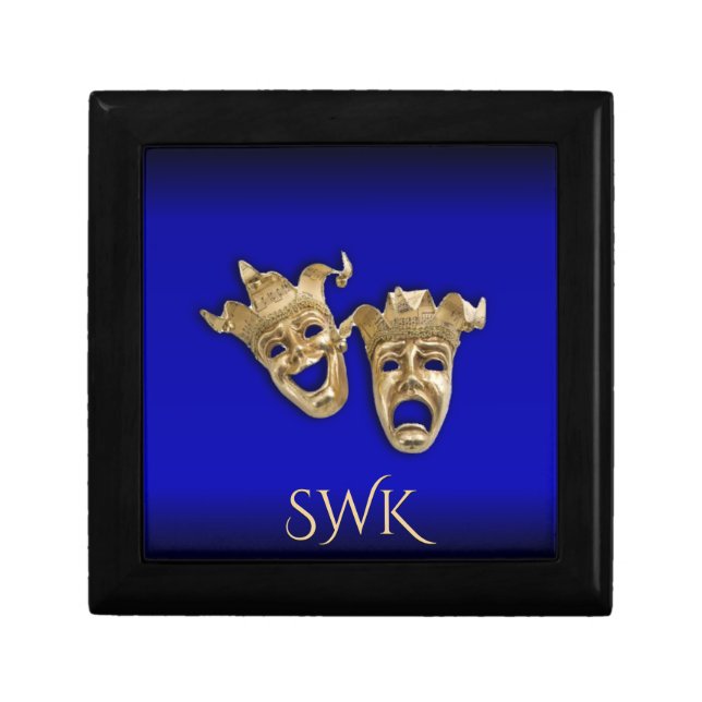 Monogram Comedy Tragedy Theater Masks Cobalt Blue Gift Box (Front)