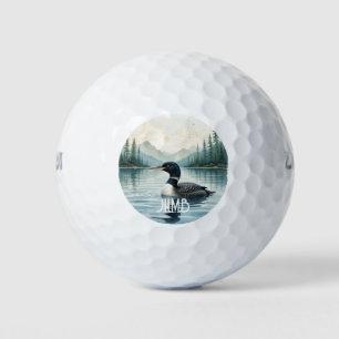 Monogram Common Loon Bird Nature Animal Golf Balls