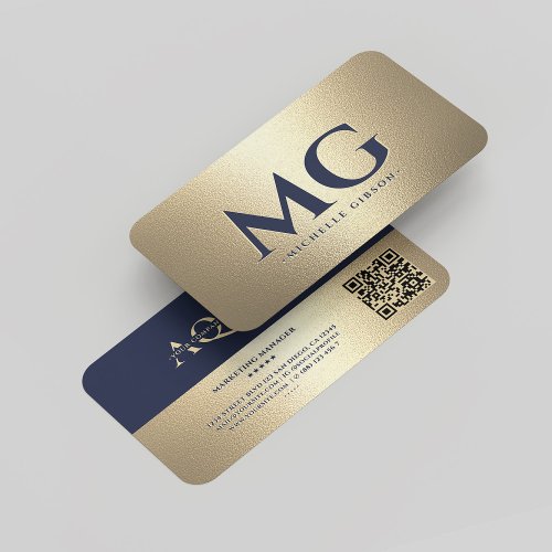 Monogram Company Blue Gold Professional Modern Business Card
