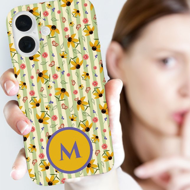 Monogram Coneflower Butterfly Floral Patterned Iphone Case (Monogram Coneflower Butterfly Floral Patterned Case-Mate iPhone Case)