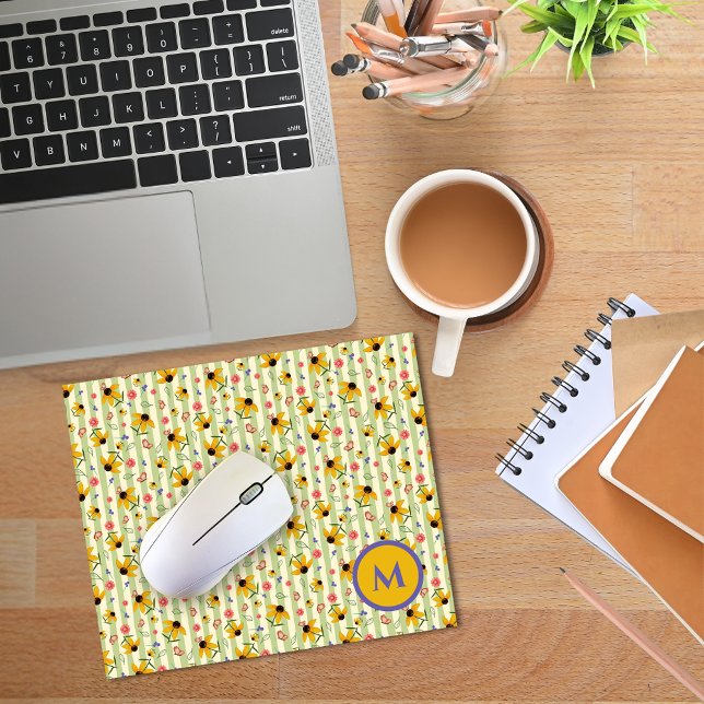 Monogram Coneflower Butterfly Floral Patterned Mouse Pad (Monogram Coneflower Butterfly Floral Patterned Mouse Pad)