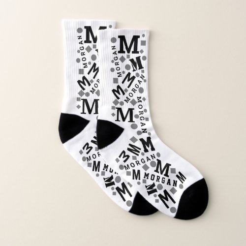 Monogram Confetti Black And White Cool Large Socks