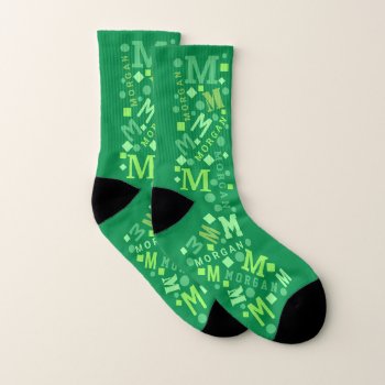 Monogram Confetti Dark Green Cool Large Socks by ArtfulDesignsByVikki at Zazzle