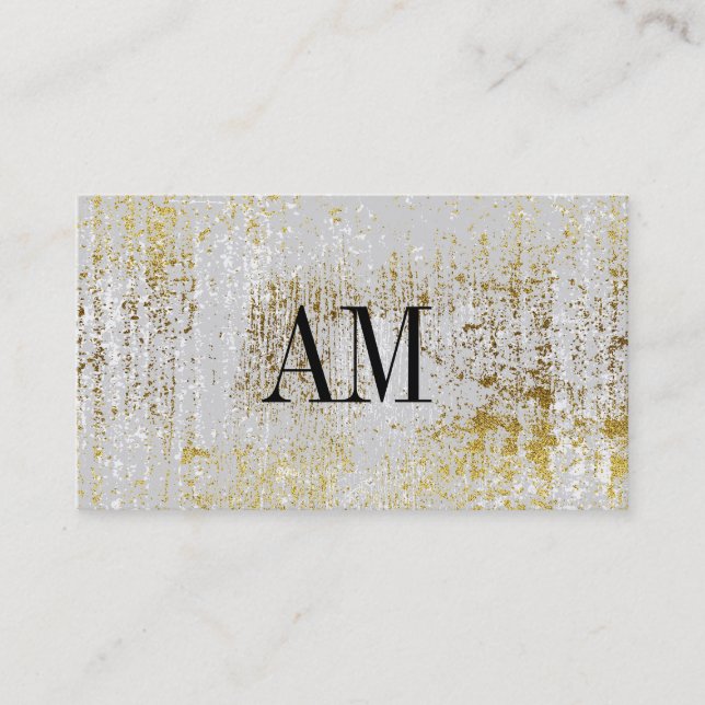 Monogram Contemporary Gold White Rustic Business Card (Front)