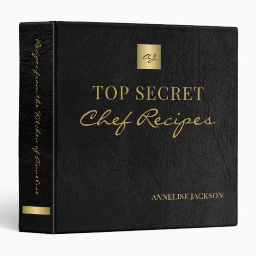 Monogram cookbook elegant gold black chef recipe 3 ring binder