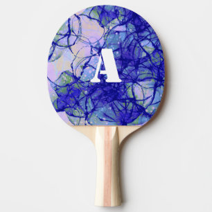 Monogram Cool Blue Abstract Art Double sided Ping Pong Paddle