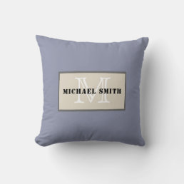 Monogram Cool Grey Solid Color Background Throw Pillow