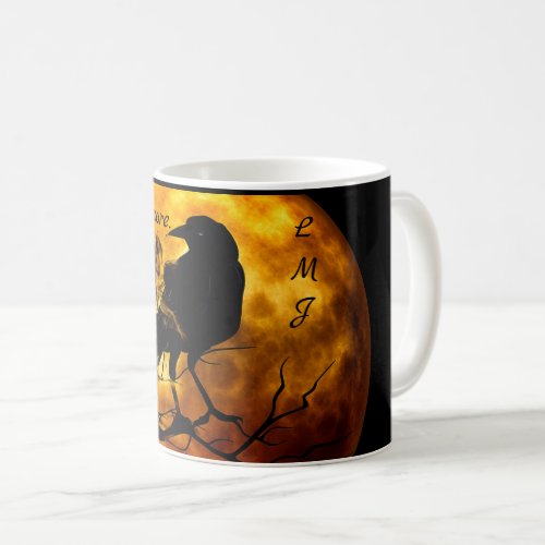 Monogram Cool Nevermore Raven Halloween  Coffee Mug