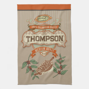 Monogram Cool rustic Columbian Coffee Vintage Kitchen Towel