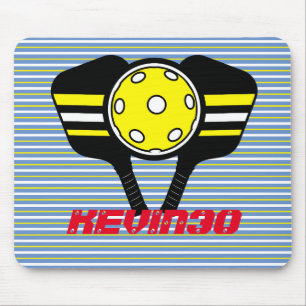 Monogram cool stripes pickleball player yellow mouse pad