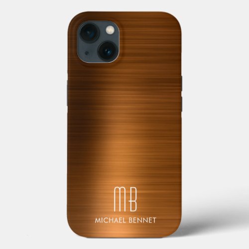 Monogram Copper Brown Brushed Metal  iPhone 13 Case