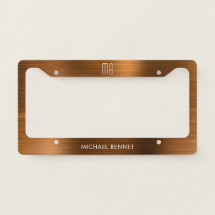 Monogram Copper Brown Brushed Metallic License Plate Frame