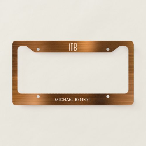 Monogram Copper Brown Brushed Metallic License Plate Frame