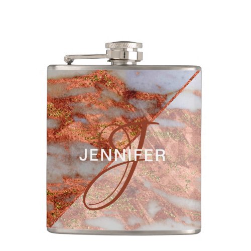 Monogram Copper Marble Geometric Bridesmaid Flask