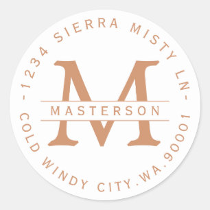 Monogram Copper Text Circular Return Address Label