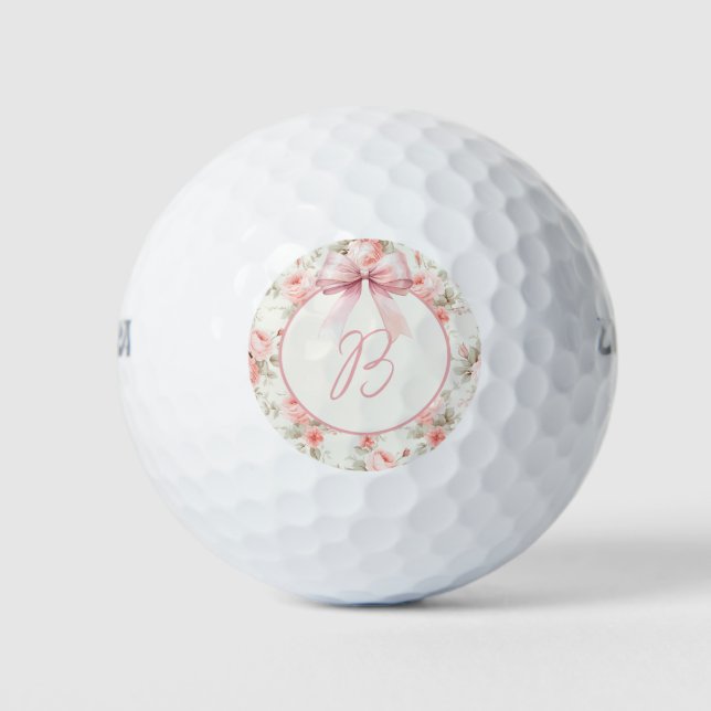 Monogram Coquette Pink Bow Golf Balls (Front)