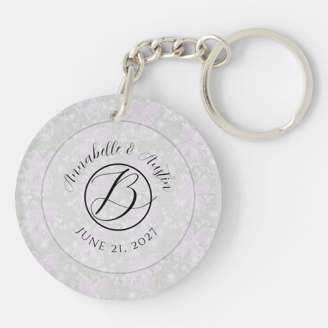 Monogram Coquette Pink sheer bows- Brides  Keychain (Back)