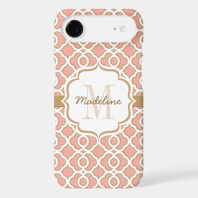 Monogram Coral and Gold Quatrefoil Case-Mate iPhone Case (Back)