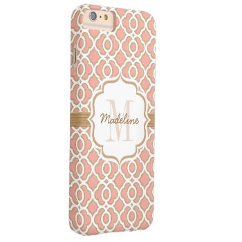 Monogram Coral And Gold Quatrefoil Barely There Iphone 6 Plus Case by cutecases at Zazzle