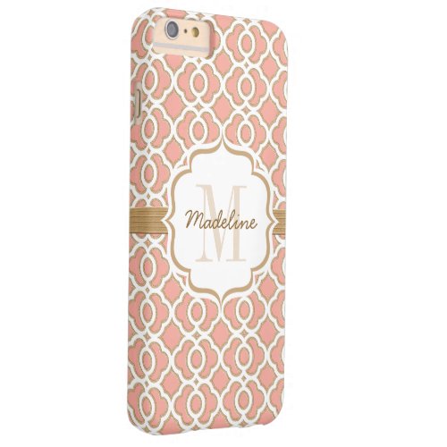 Monogram Coral and Gold Quatrefoil Barely There iPhone 6 Plus Case