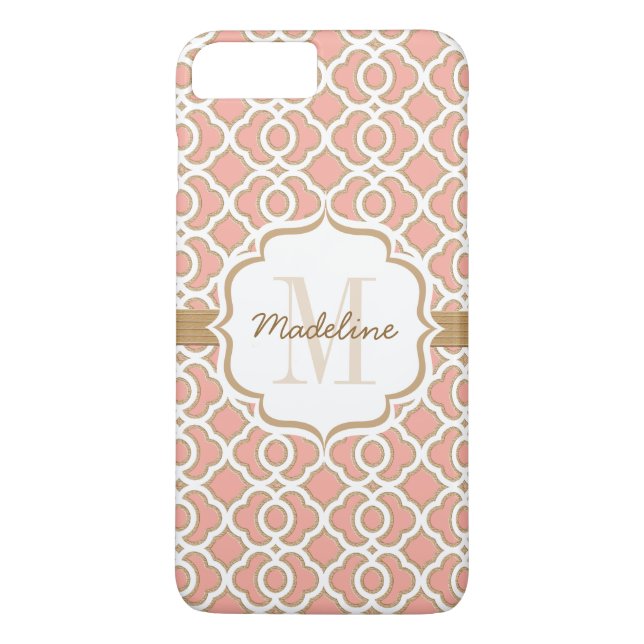 Monogram Coral and Gold Quatrefoil Case-Mate iPhone Case (Back)