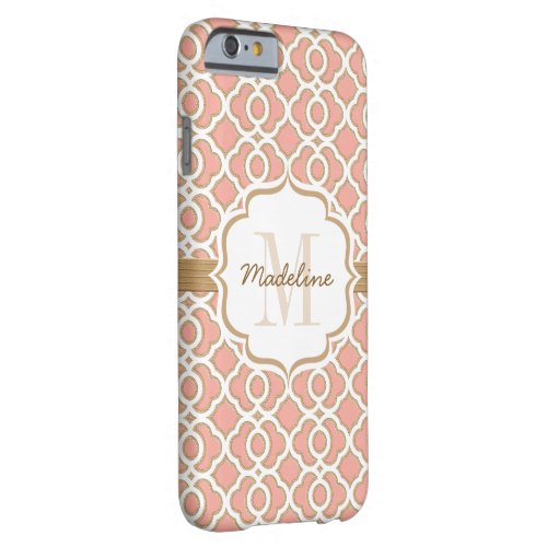 Monogram Coral and Gold Quatrefoil Barely There iPhone 6 Case