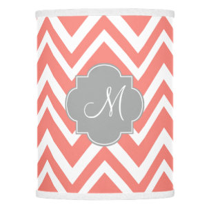 Monogram Coral and White Chevron with Gray Lamp Shade