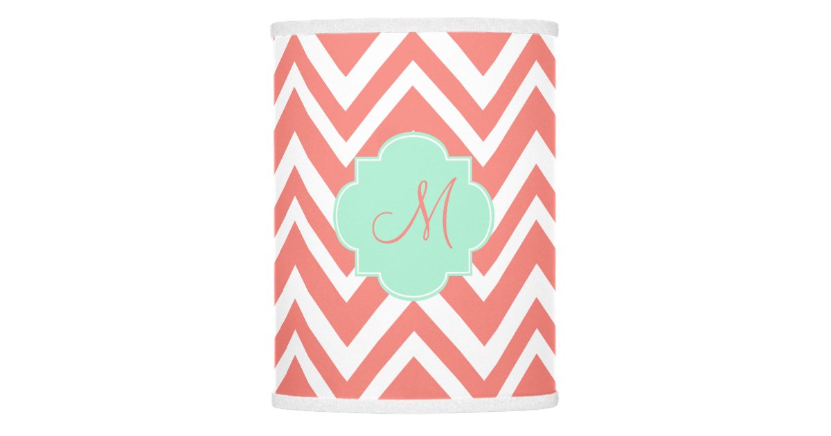 Monogram Coral And White Chevron With Mint Green Lamp Shade Zazzle Com
