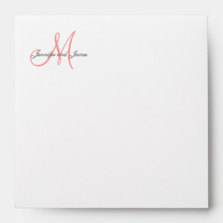 Monogram Coral Damask Wedding Invitation Envelope