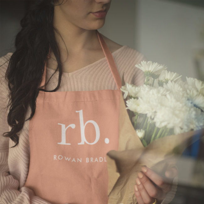 Monogram Coral Peach Elegant Feminine Minimalist Apron