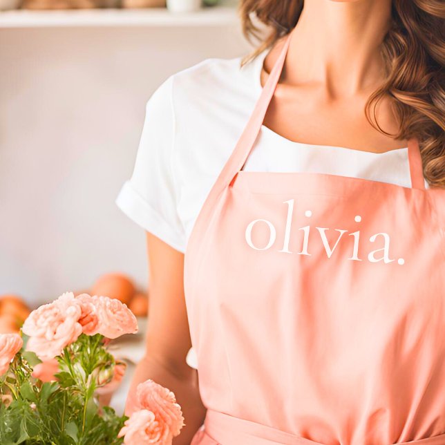 Monogram Coral Peach Elegant Feminine Minimalist Apron (Creator Uploaded)