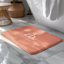 Monogram Coral Peach Elegant Feminine Minimalist Bath Mat