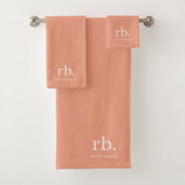 Monogram Coral Peach Elegant Feminine Minimalist Bath Towel Set (Insitu)