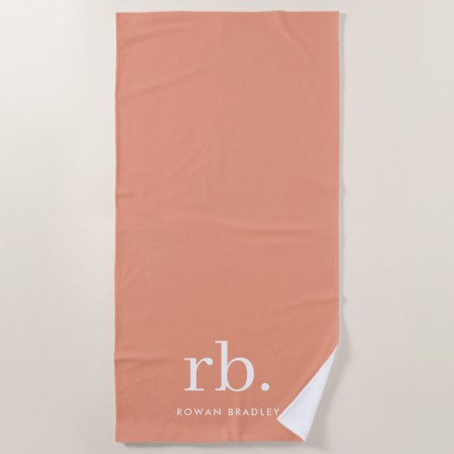 Monogram Coral Peach Elegant Feminine Minimalist Beach Towel