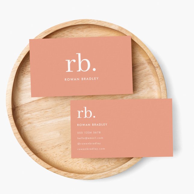 Monogram Coral Peach Elegant Feminine Minimalist Business Card (Feminine stylish coral peach unique monogram business cards.)