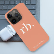 Monogram Coral Peach Elegant Feminine Minimalist Iphone 15 Pro Case at Zazzle