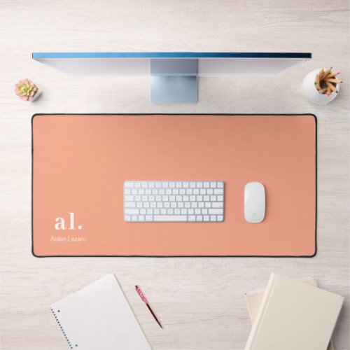 Monogram Coral Peach Elegant Feminine Minimalist  Desk Mat
