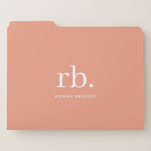 Monogram Coral Peach Elegant Feminine Minimalist File Folder (Front Left)